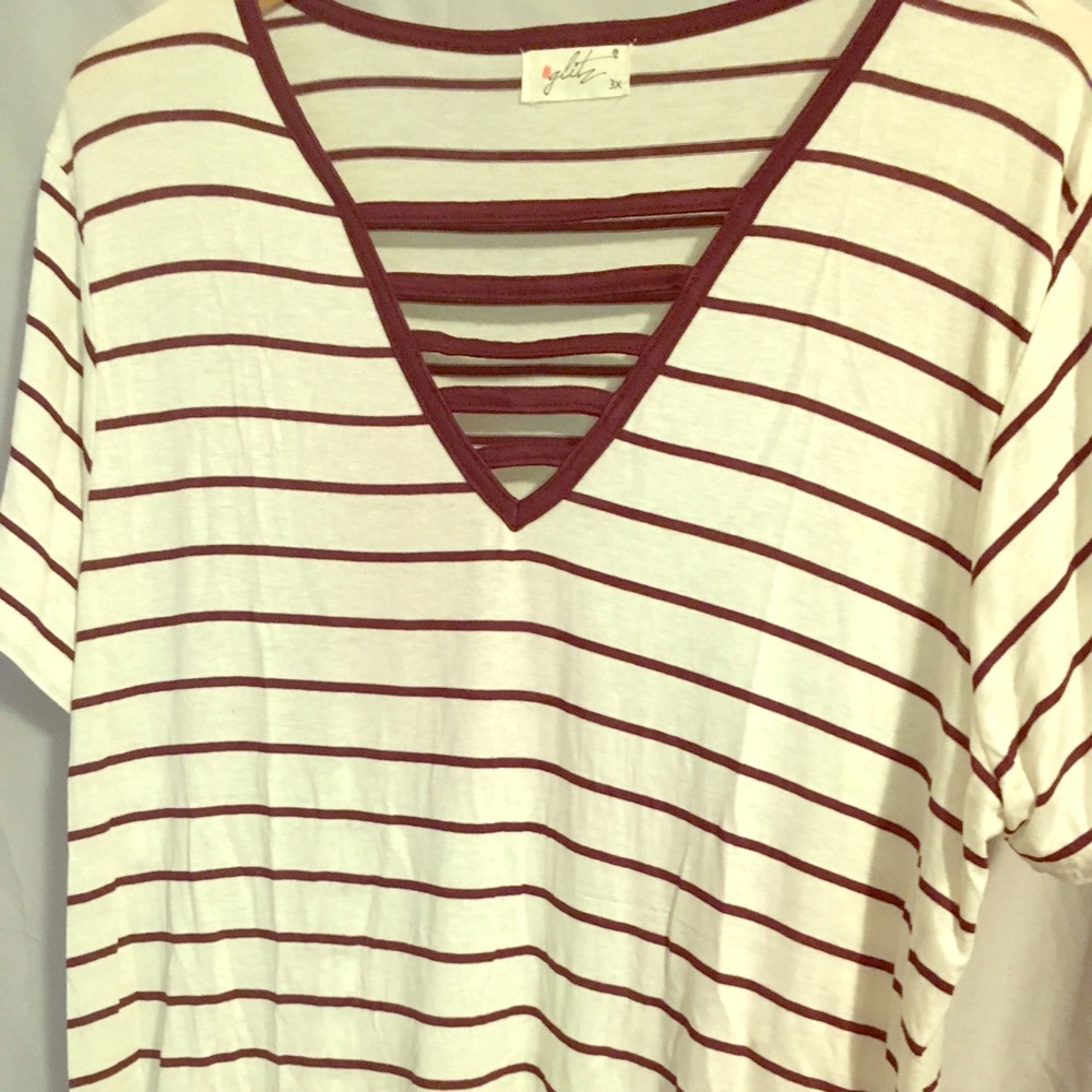 Burgundy Cream Striped Tshirt